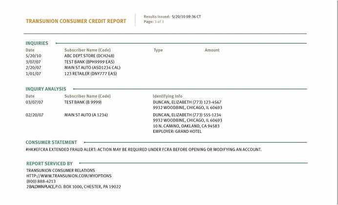 TransUnion - Sample Credit Report Continued
